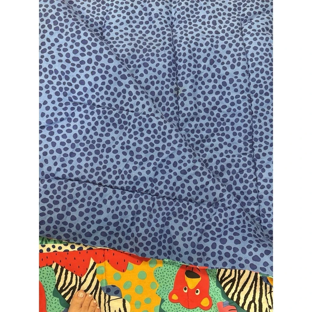 Twin Vintage 80's Quilt Comforter Zoo Safari Circus Animal Elephant Monkey 88x62
